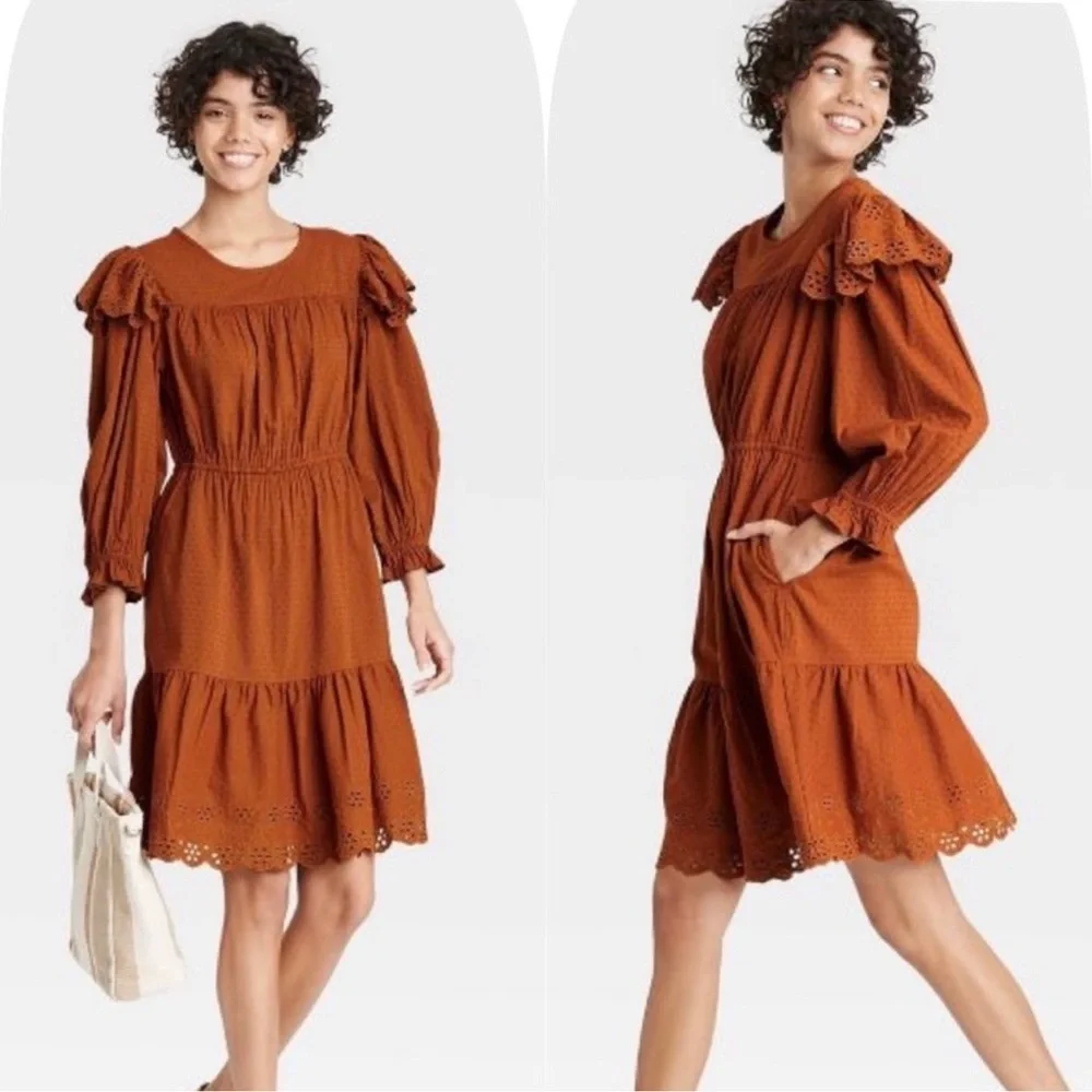 Universal Thread Brown Orange Ruffled Tiered Sundress NWT